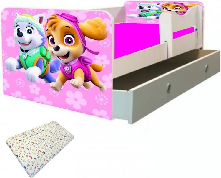Junior Paw Patrol Pink cu saltea si sertar