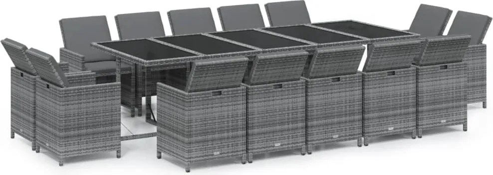 vidaXL Set mobilier de grădină cu perne, 15 piese, gri, poliratan