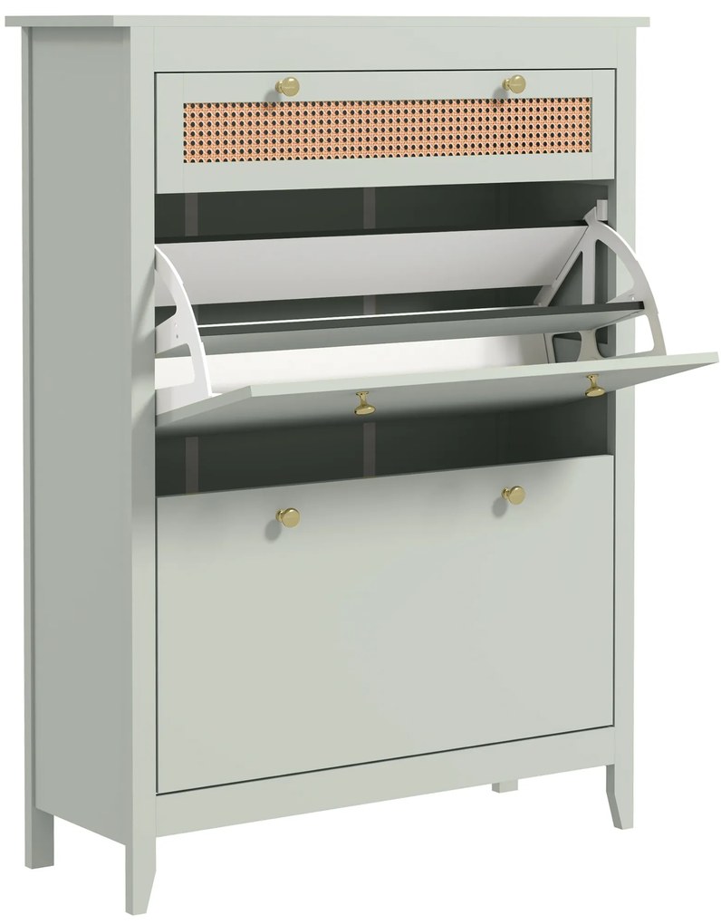 HOMCOM Sertar pentru 12 perechi de pantofi, cu 1 sertar extensibil, 2 sertare pliante, comodă pentru pantofi, 88 x 30 x 120 cm, Verde | Aosom Romania