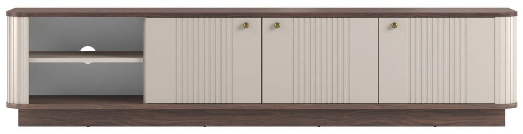 Comodă TV pe soclu Vesper 3D 187 cm - cașmir / nuc / mânere aurii