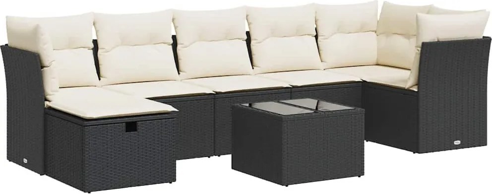 vidaXL Set mobilier de grădină cu perne, 8 piese, negru, poliratan