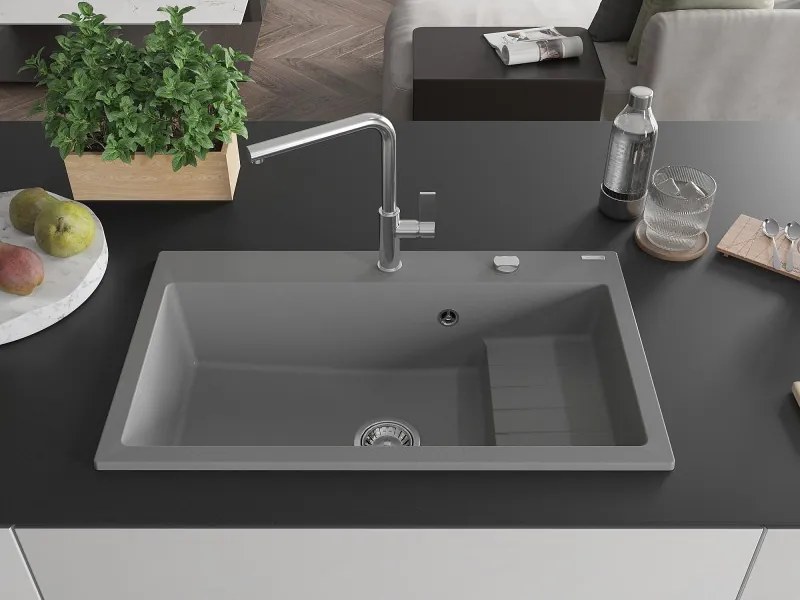 Mexen Omar chiuvetă de bucătărie granit 1-cameră 800 x 480 mm, gri, sifon crom - 6520801005-71