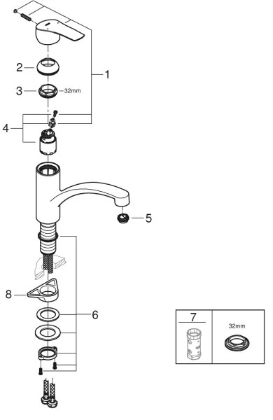 Baterie pentru chiuvetă GROHE START 305302432, 184 mm, neagră