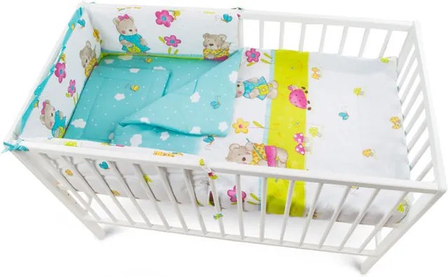 Lenjerie MyKids Teddy Gradina Albastru 4 Piese 120x60