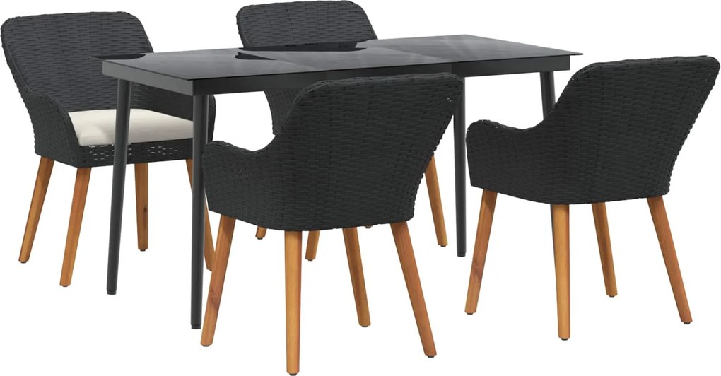 vidaXL Set de masă pentru grădină cu pernă 5 pcs Negru poliratan