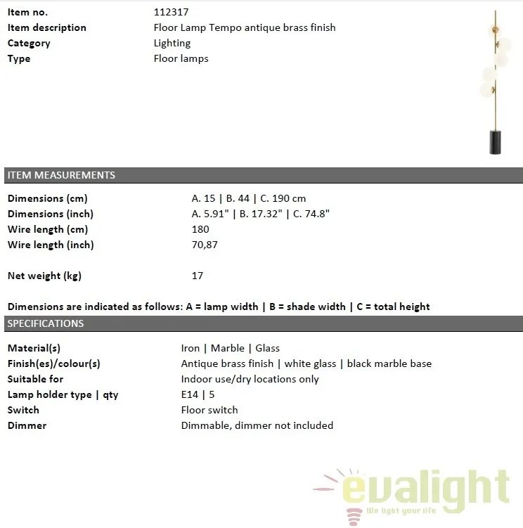 Lampadar design LUX Tempo alama antic 112317 HZ