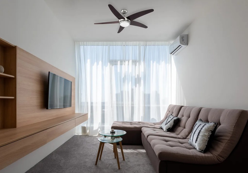 Candelabru Fabiola 0306, cu ventilator, 1xR7s, maro+nichel, IP20, Globo