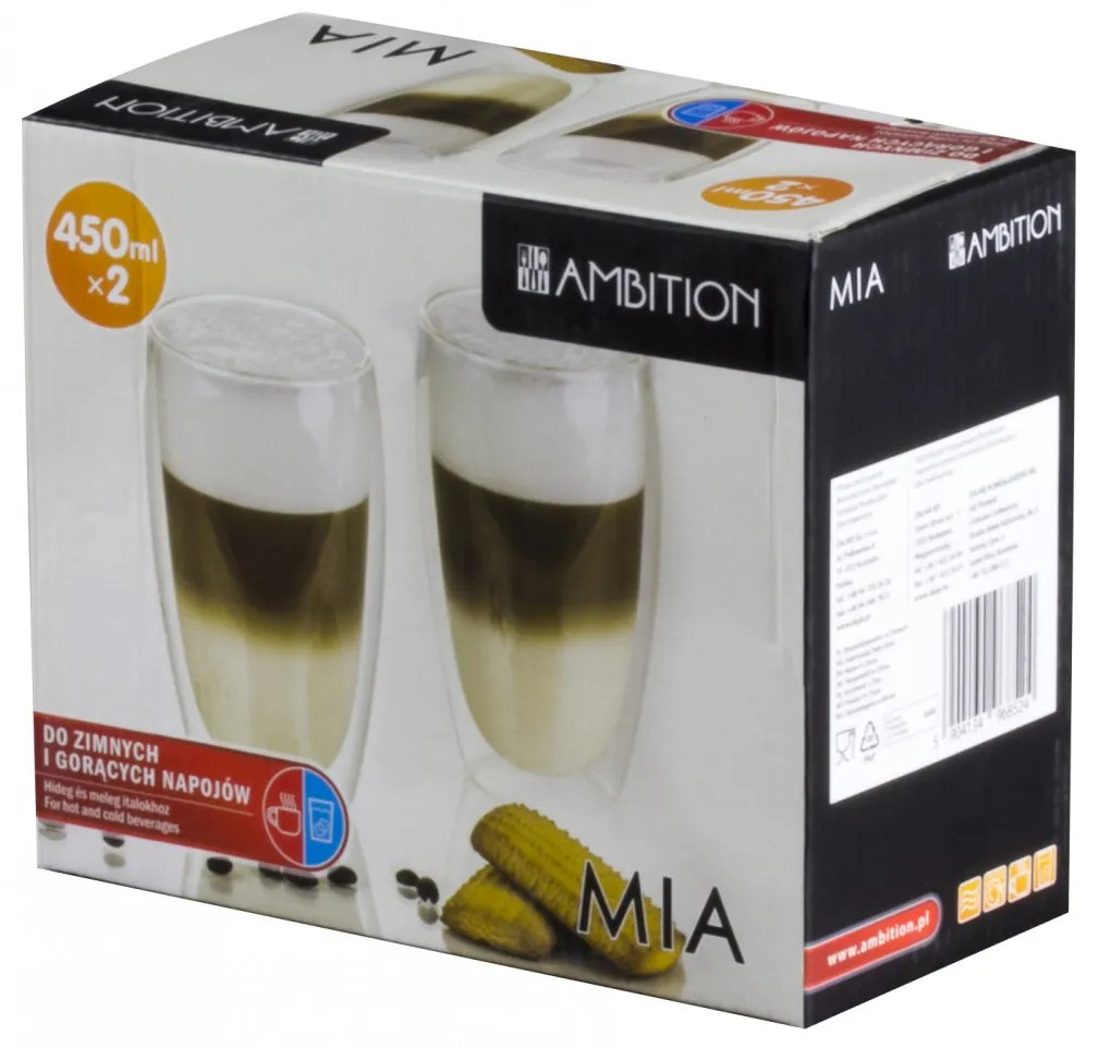 Set 2 pahare 450ml, termorezistente, Mia