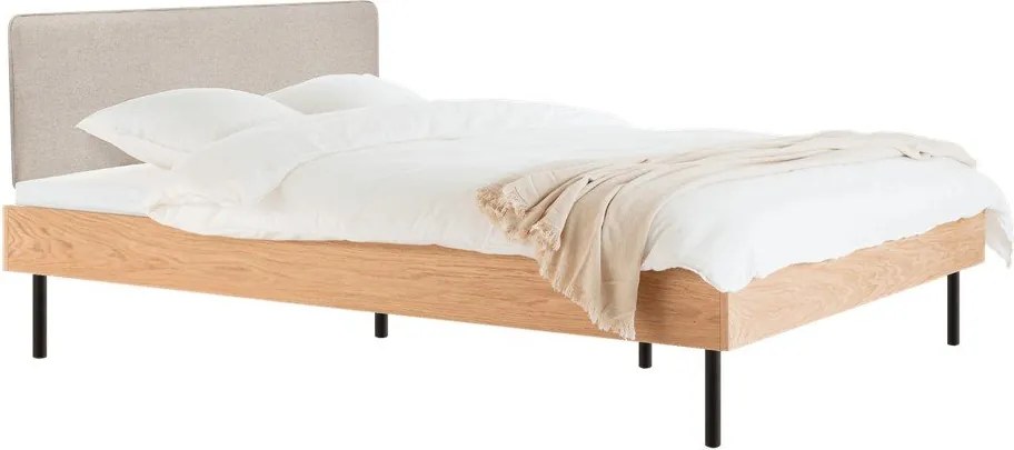Pat matrimonial în culoare naturală tapițat/din placă aglomerată de lemn cu aspect de lemn de stejar cu somieră 180x200 cm Streiko – noo.ma
