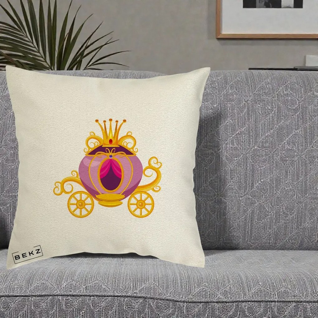 Perna Decorativa Trasura Regala Aurie, 40x40 cm, Ecru, Husa Detasabila, Perna Inclusa, BEKZ®