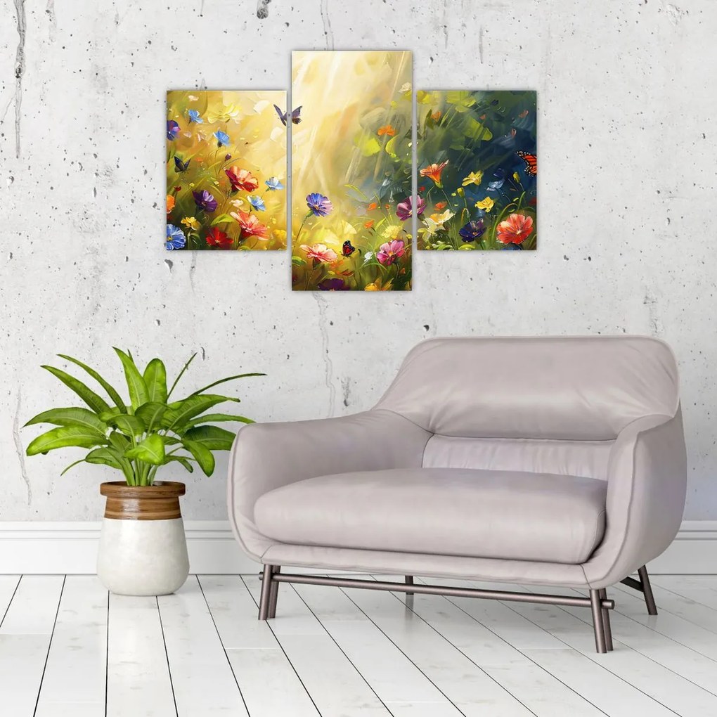 Tablou - Pajiște cu flori de primăvară, pictură (90x60 cm)