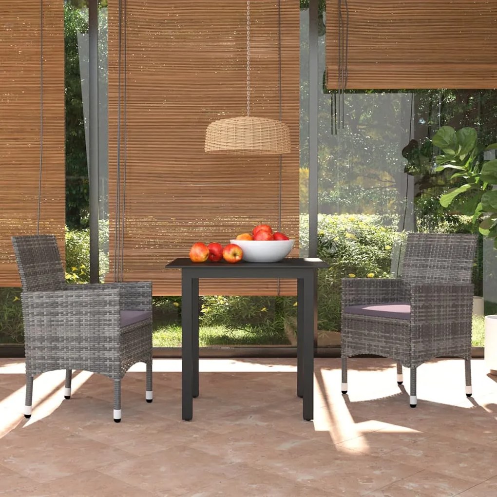 3094979 vidaXL Set mobilier de grădină cu perne, 3 piese, gri, poliratan