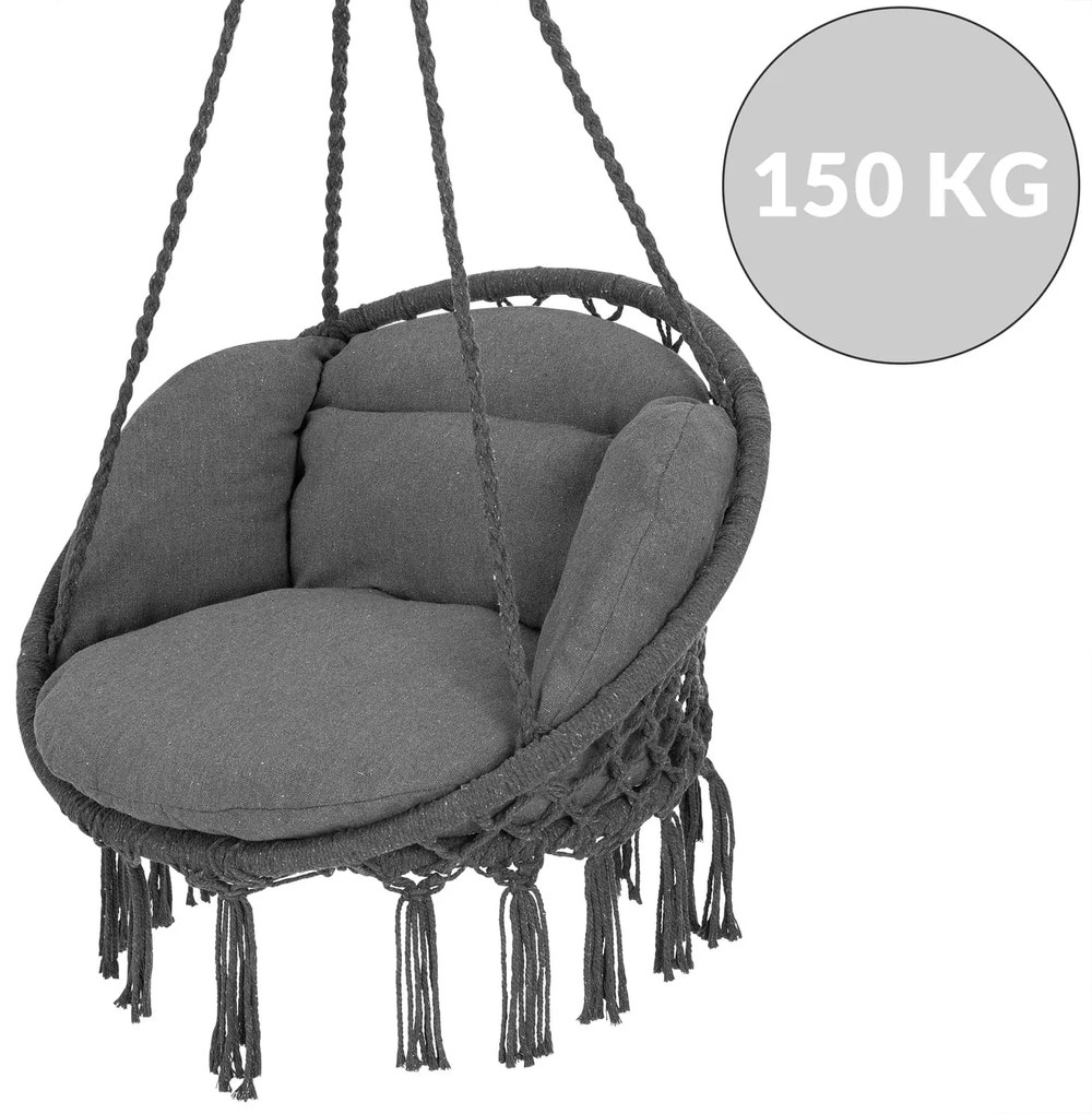 Scaun suspendat BOHO cu perne, Ø61cm, antracit Jurhan
