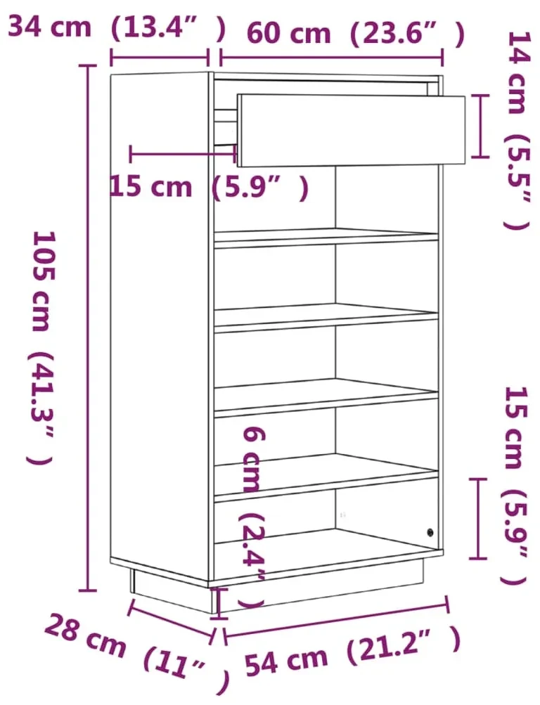 Pantofar, 60x34x105 cm, lemn masiv de pin Maro, 1, Maro, 1 | BIANO