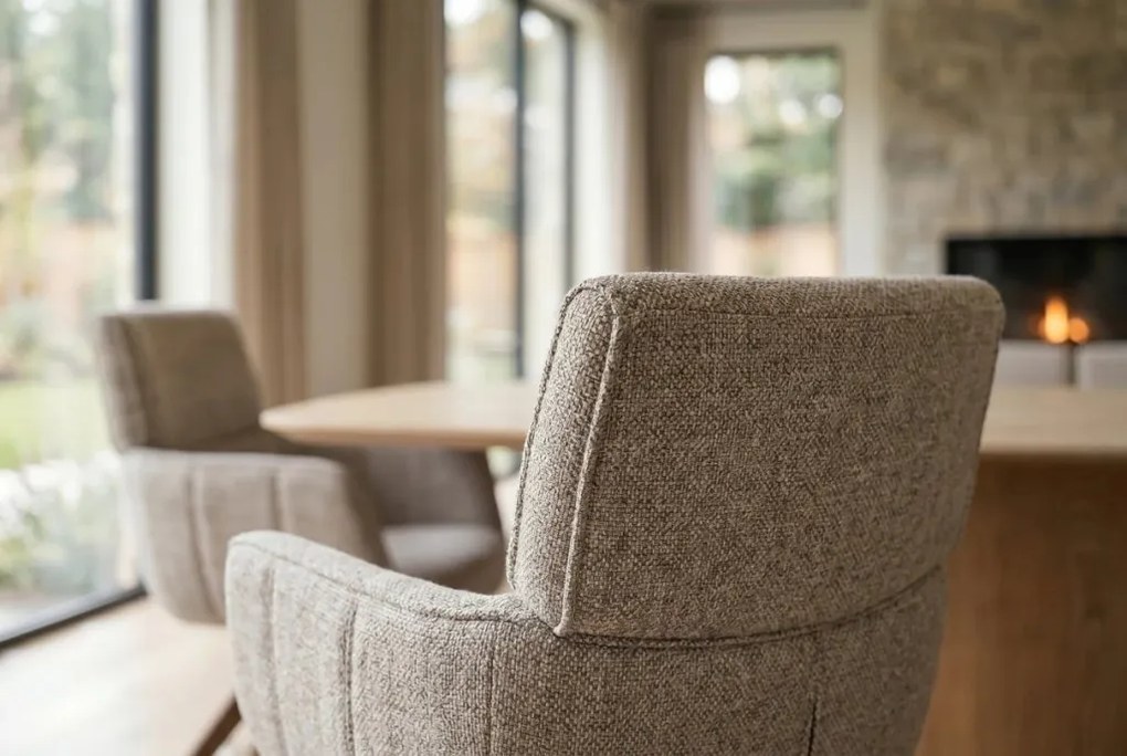 Set de 2 scaune pivotante, Lemn de nuc, Material texturat bej-taupe, UNIQUE
