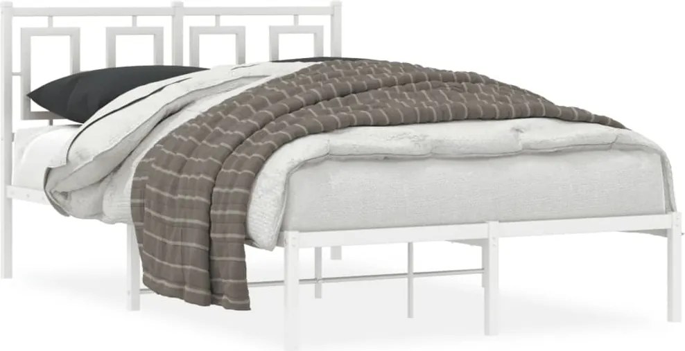 vidaXL Cadru de pat metalic cu tăblie, alb, 120x200 cm