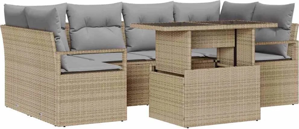 vidaXL Set de canapele pentru grădină 7 pcs Bej Rattan poli