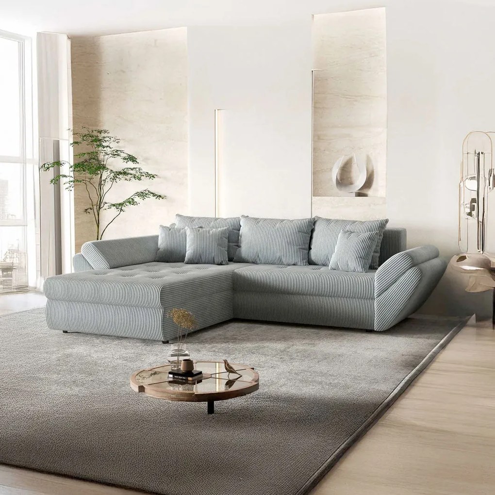 Colțar extensibil dumonde cu ladă de depozitare si sezut confortabil din spuma high-density, Loana Zoom Grey 270x185 cm