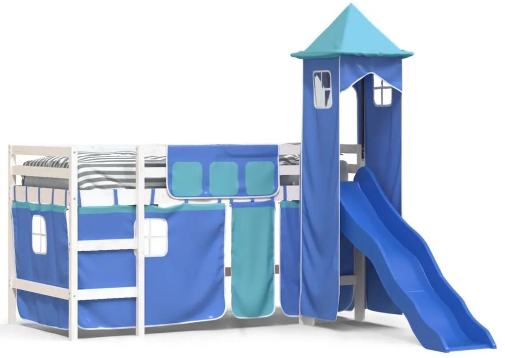 3207067 vidaXL Pat etajat de copii cu turn albastru 80x200 cm lemn masiv pin