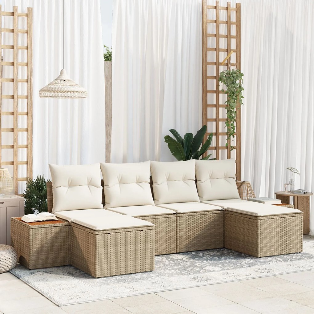 vidaXL Set de canapele pentru grădină cu pernă 6 pcs Bej Rattan poli