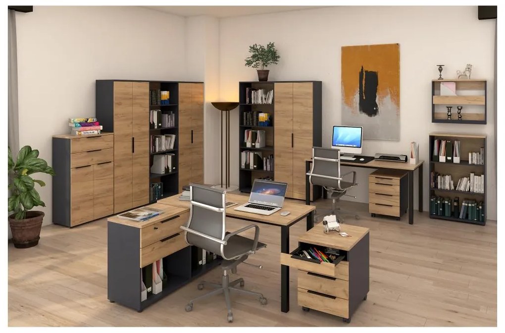 Masă PC de colț KloPăturăs 9 (grafit + stejar artisan) . 1116370