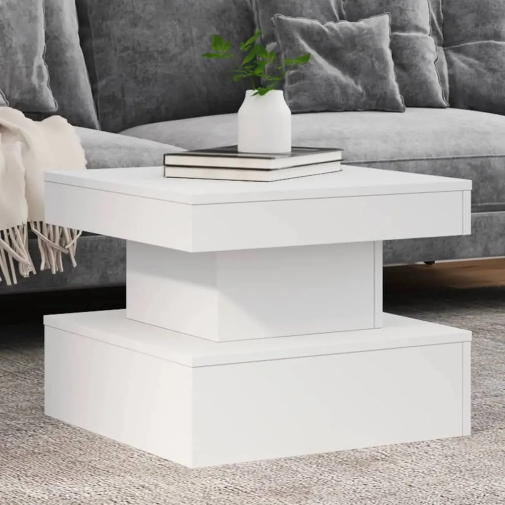 vidaXL Măsuță de cafea cu lumini LED, alb, 50x50x40 cm