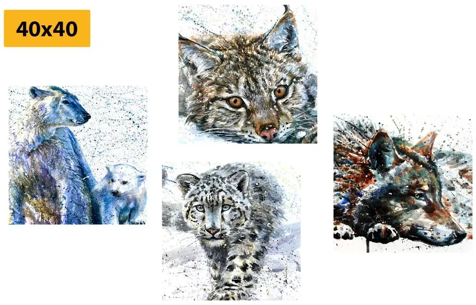 Set tablouri animale în design interesant de acuarelă