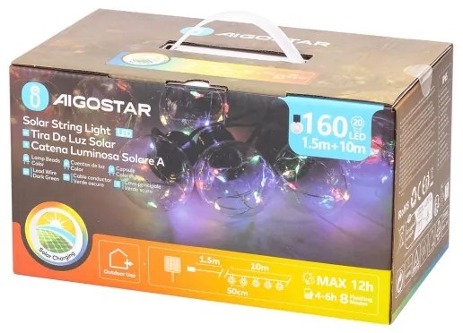 Instalație LED solară de Crăciun Aigostar 20xLED/8 funcții 11,5m IP65 multicolor