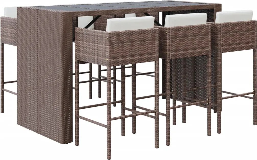 vidaXL Set de bar pentru grădină cu perne, 7 piese, maro, poliratan