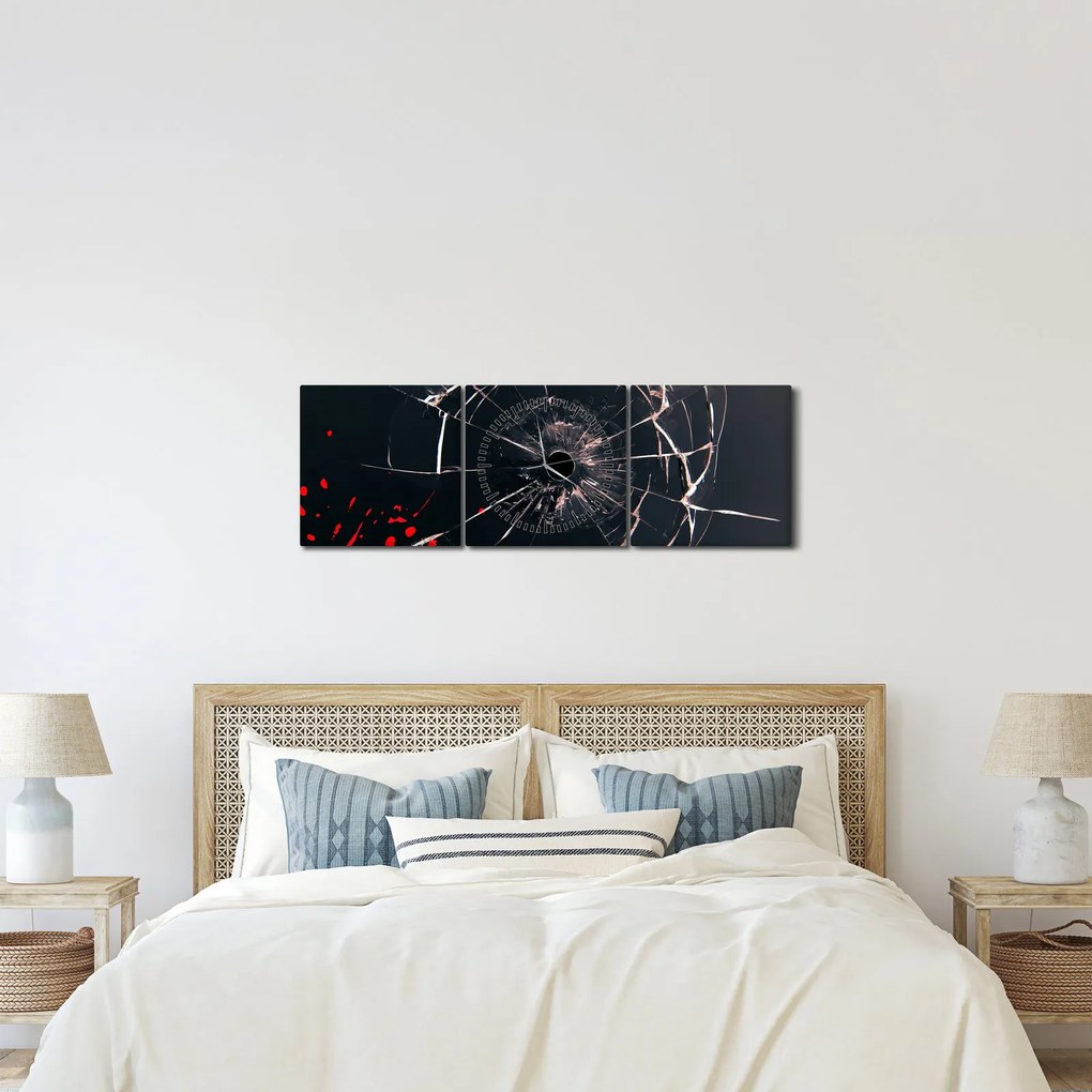 Tablou abstract - sticla spartă (cu ceas) (90x30 cm)
