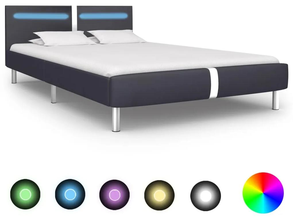 280847 vidaXL Cadru de pat cu LED-uri, negru, 120 x 200 cm, piele ecologică