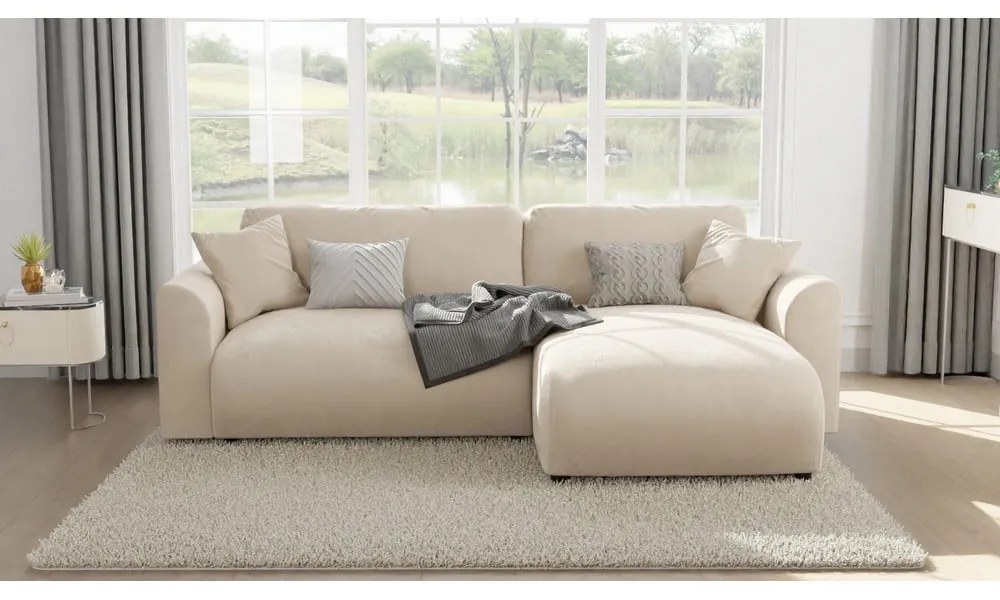 Colțar bej cu tapițerie din catifea (cu colț variabil) Lorine – Ropez