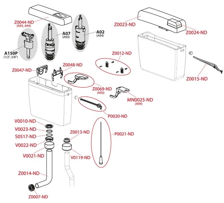 Rezervor WC, Alcadrain, Alca UNI DUAL, cu actionare dubla, alb