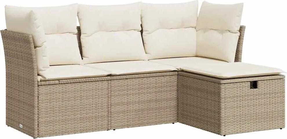 vidaXL Set canapele de grădină, 4 piese, cu perne, bej, poliratan