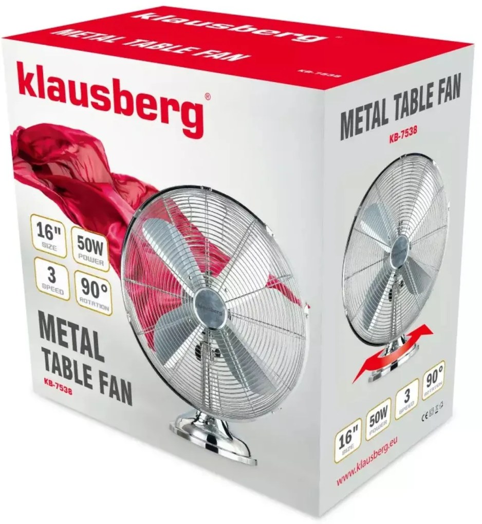 Ventilator de birou, 40 cm, Klausberg KB7538, otel, argintiu