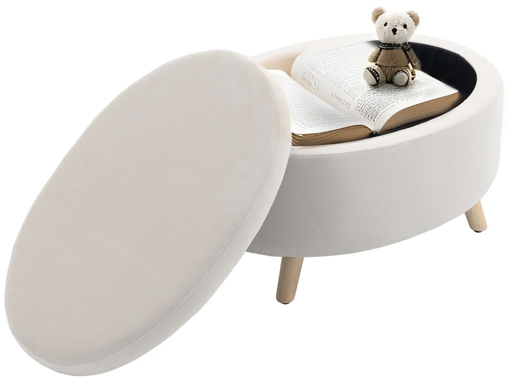 HOMCOM Taburet de depozitare oval intern, cutie, puf, material catifelat, 71 x 51,5 x 42 cm, bej | Aosom Romania