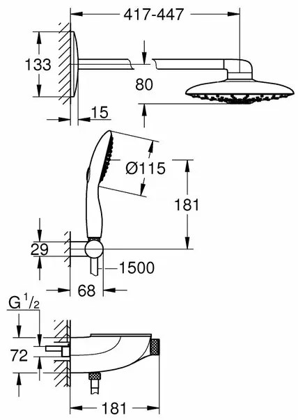 Sistem de dus cu termostat Grohe Rainshower Smartcontrol 360 Duo suprafata de pulverizare cromata