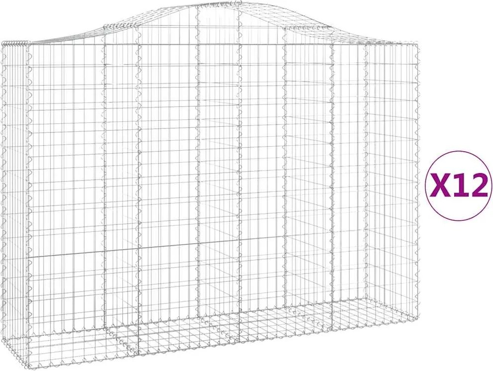 vidaXL Coșuri gabion arcuite 12 buc, 200x50x140/160cm, fier galvanizat