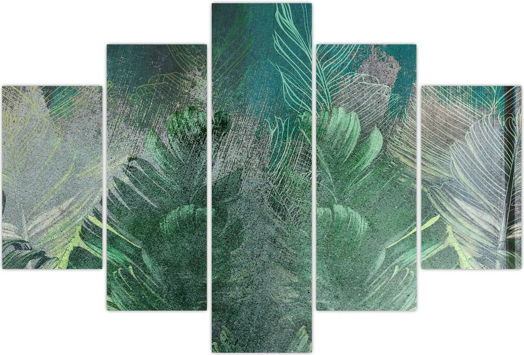 Tablou - Textura de beton cu frunze (150x105 cm)