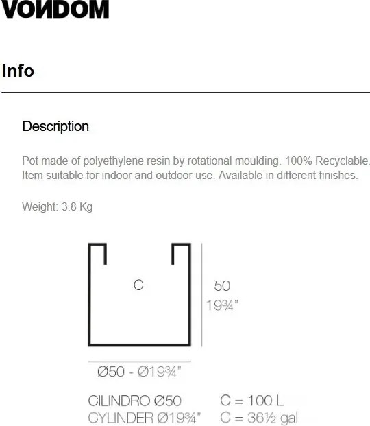 Ghiveci plante design decorativ modern exterior / interior CYLINDER POT 50x50cm