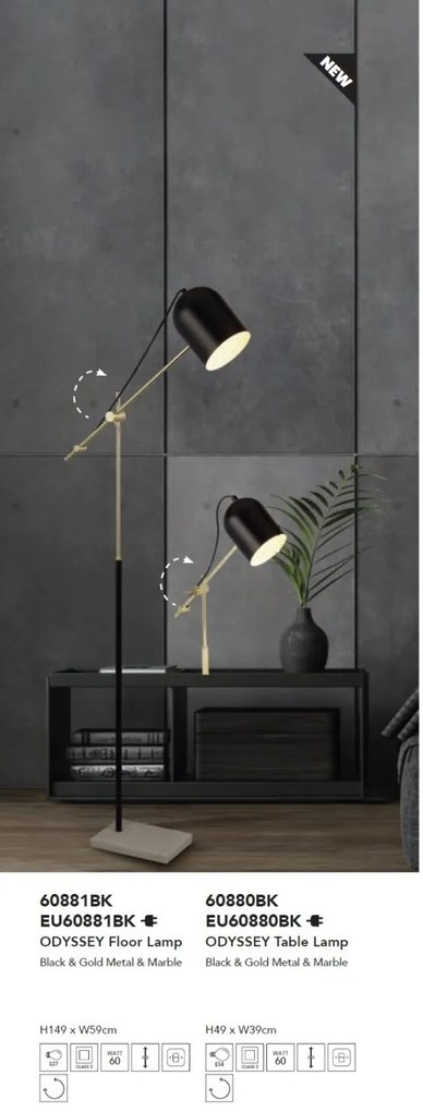Lampadar/Lampa de podea design decorativ Odyssey negru/auriu