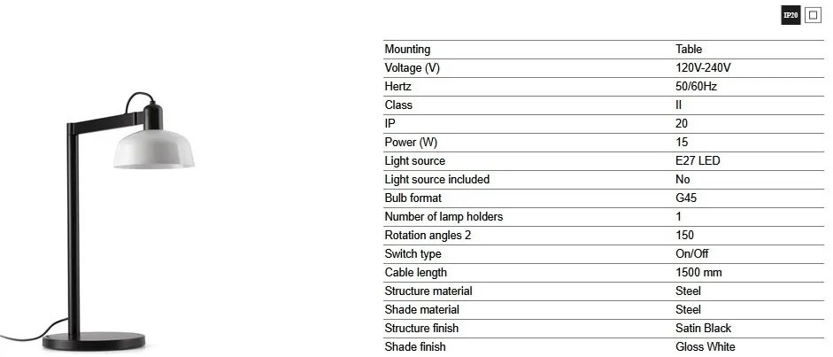 Veioza de birou metal TATAWIN negru, alb