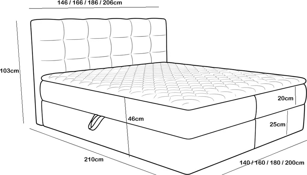 Pat tapițat boxspring DIRELIS TRINITY 160x200 cm gri Saltea: Saltea cu arcuri Bonell