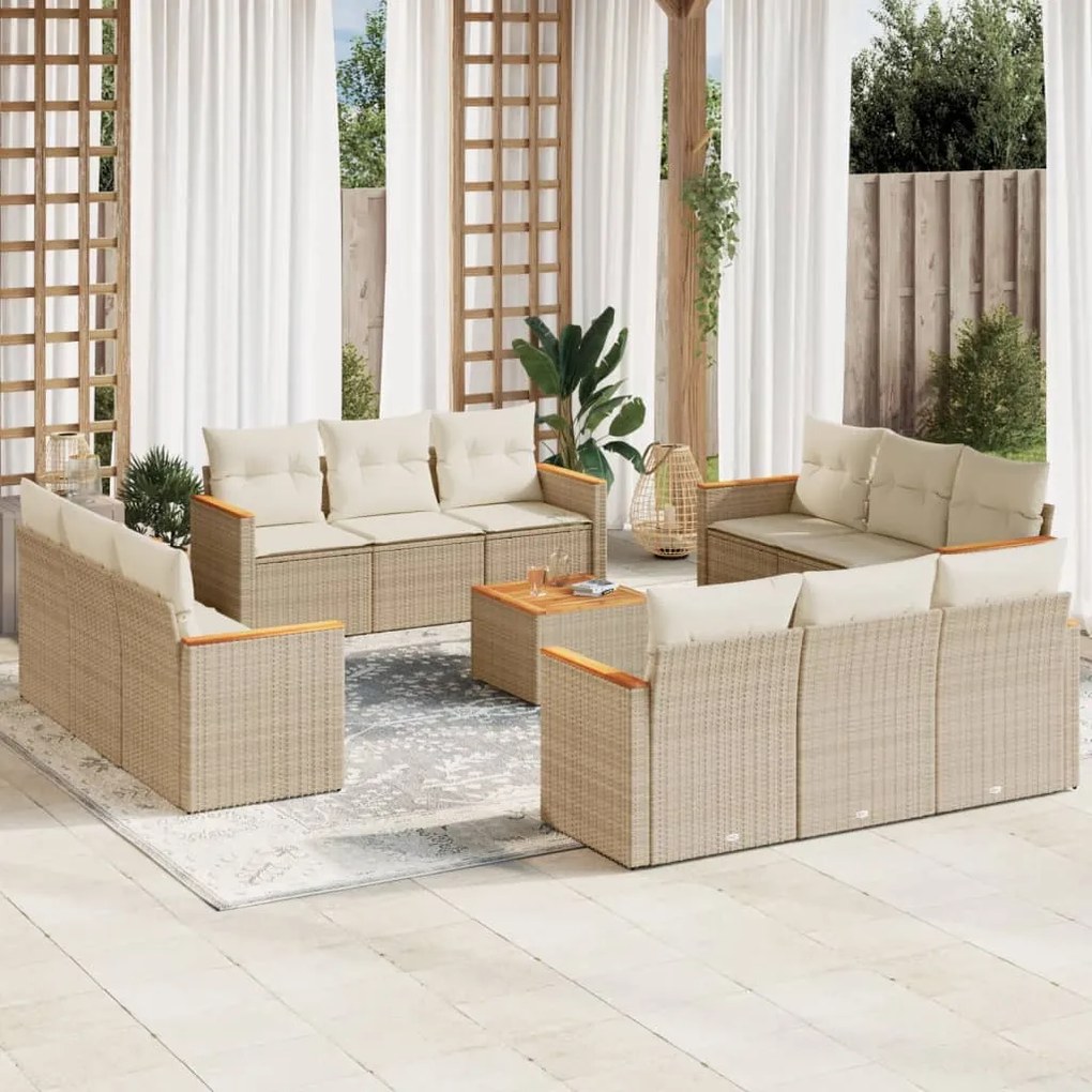 vidaXL Set canapele de grădină, 13 piese, cu perne, bej, poliratan