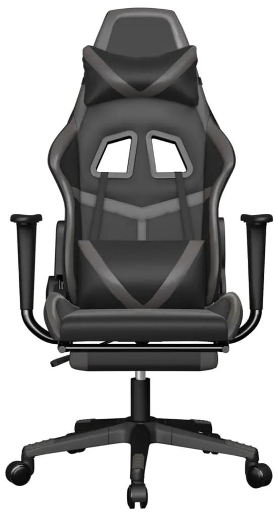 Scaun de gaming cu masaj suport picioare, negru gri, piele eco 1, negru si gri, Cu suport de picioare