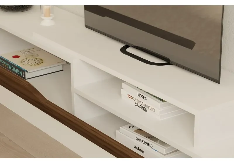 Set Mobilier Living Comoda si Polita Elda - White, Walnut