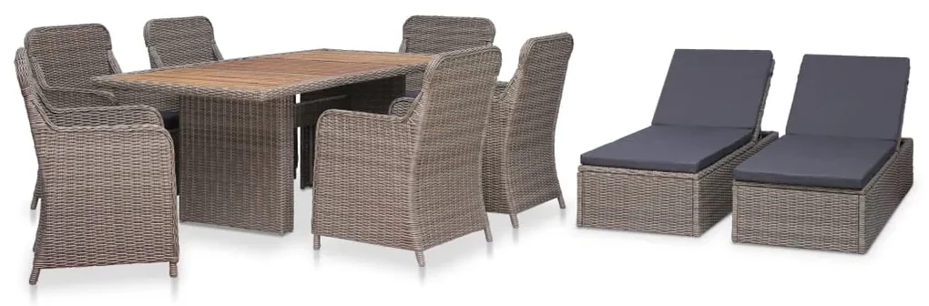 3057802 vidaXL Set mobilier de exterior, 9 piese, maro, poliratan