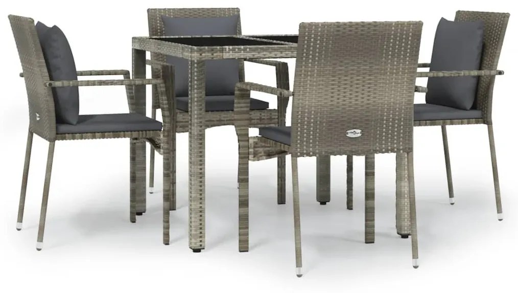 3157958 vidaXL Set mobilier de grădină cu perne, 5 piese, gri, poliratan