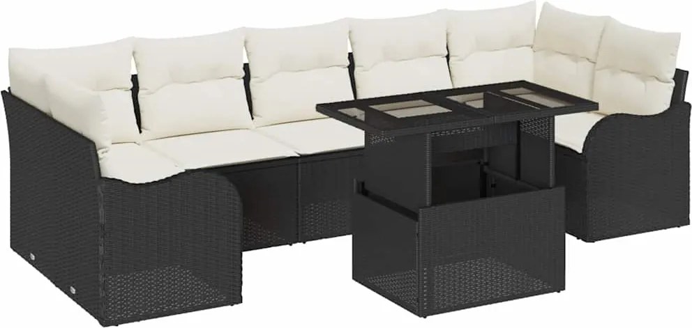 vidaXL Set de canapele pentru grădină cu pernă 8 pcs Negru Rattan poli