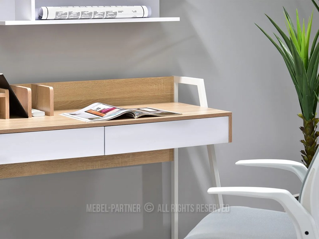 Masă PC Richiel (stejar + alb). Promo -16%. 1109842